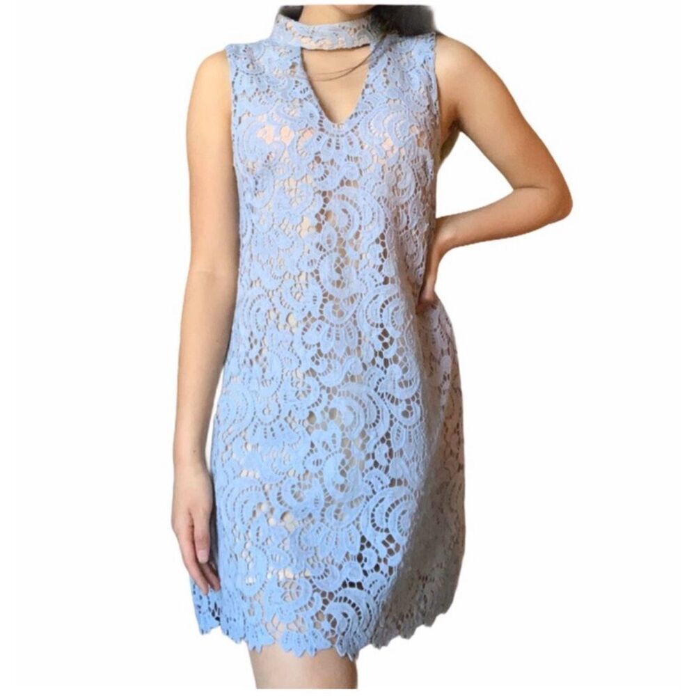 Womens Altard State Baby Blue Sassy Susan Sleeveless Lace Choker Dress - Sz M